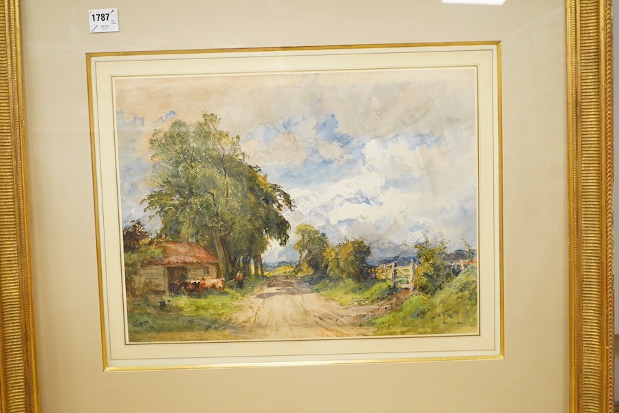 Two 20th century watercolours, Rural landscape with cattle and riverscape, one indistinctly signed, largest 39 x 51cm
